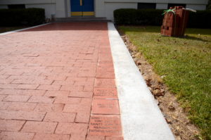 The 8"x8" bricks on the right side of the walkway.